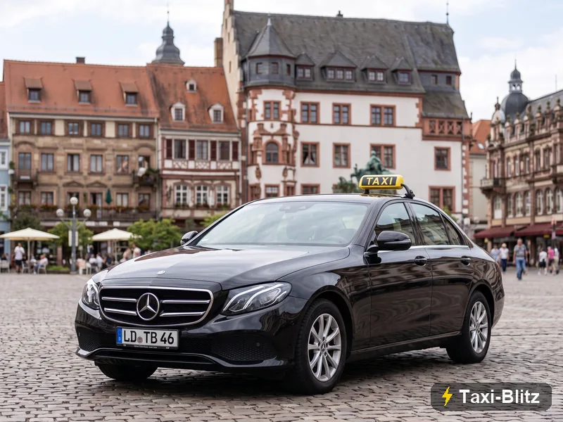 Taxi-Blitz E-Klasse Taxi auf dem Rathausplatz in Landau
